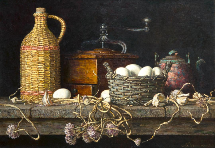 Original Painting, Breakfast on the Farm by Anton Ovsianikov