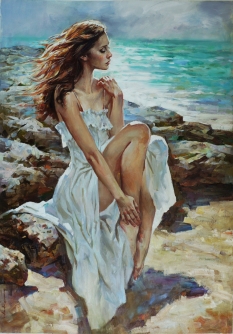Original Painting, On the Shore by Andrew Atroshenko