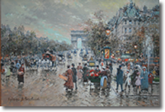 Original Painting, Arc de Triomphe et Rond Point des Champs Elysees en 1900 by Antoine Blanchard