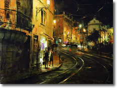 Original Painting, Lisbon at Night by Dimitri Danish