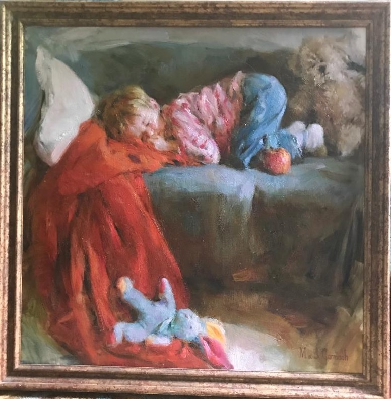 Original Painting, Taking a Nap by Michael & Inessa Garmash