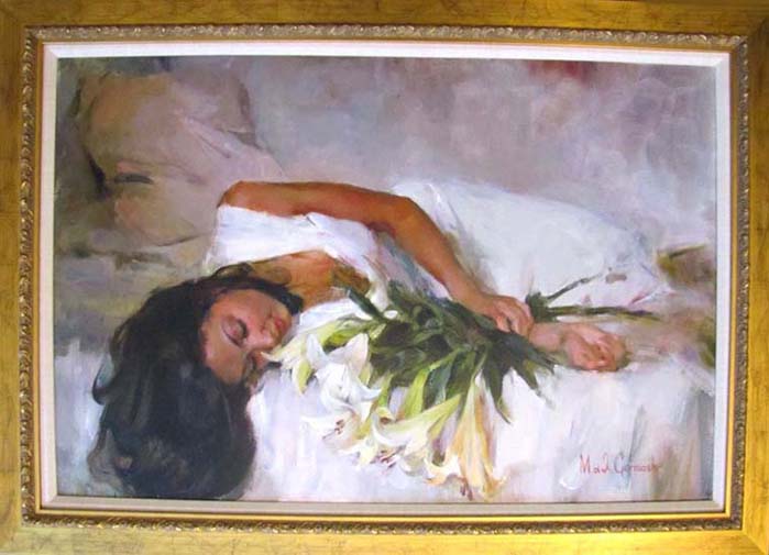 Original Painting, White Lilies by Michael & Inessa Garmash