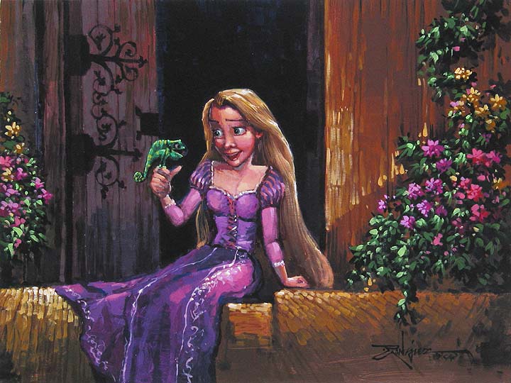 Rapunzel And Pascal Original Painting by Rodel Gonzalez