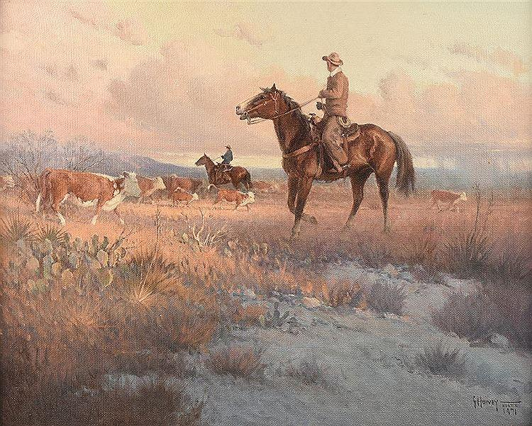 Original Painting, Rounding up the Calves by G. Harvey