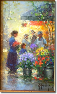 Original Painting, teacupmarket by G. Harvey