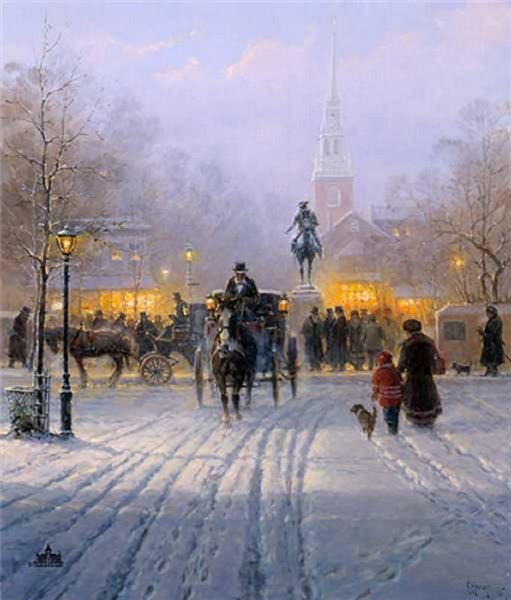 Winter Evening in Old Boston by G. Harvey by G. Harvey