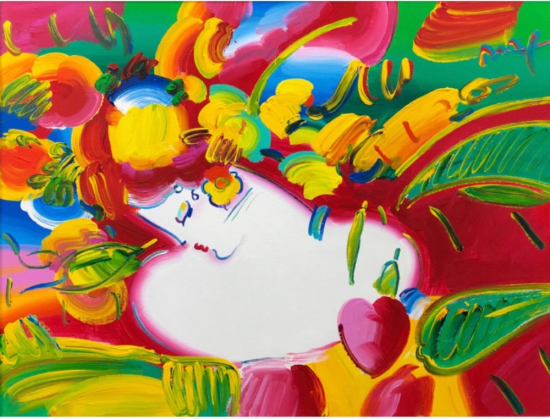 Original Painting, Flower Blossom Lady 36 x 48 by Peter Max