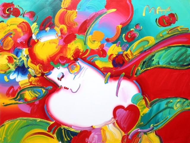 Original Painting, Flower Blossom Lady 1999 by Peter Max