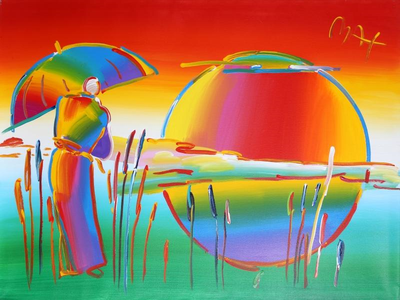 Original Painting, Sage with Umbrella Rainbow by Peter Max