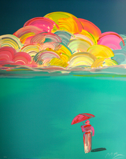 Original Painting, Umbrella Man with Rainbow Sky by Peter Max