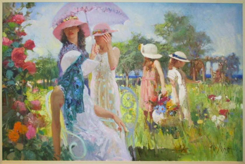 Original Painting, Strolling in the Garden by Pino