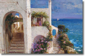 Original Painting, Stairway By The Sea by Pino