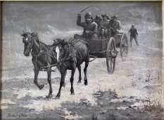 Original Painting, Following the Wagon by Frederic Remington