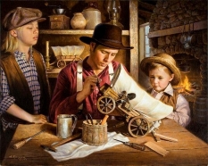 Original Painting, Toy Wagon Maker by Alfredo Rodriguez
