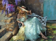 Original Pastel, A Moment in the Shade by Vicente Romero