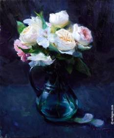 Original Painting, Bouquet at Blue by Vladimir Volegov