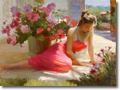 Original Painting, In Shadow with Flowers by Vladimir Volegov