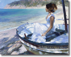 Original Painting, In White Boat by Vladimir Volegov