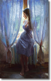 Original Painting, Sitting on the Windowsill by Vladimir Volegov