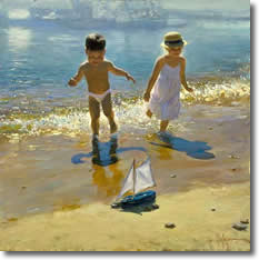 Original Painting, Children on the Beach by Vladimir Volegov