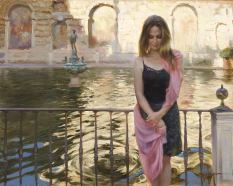 Original Painting, At the Fountain of Alcazar, Sevilla by Vladimir Volegov