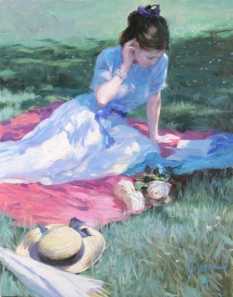 Original Painting, Rest at Grass by Vladimir Volegov