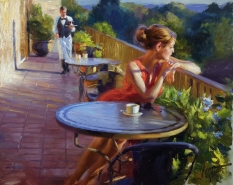 Original Painting, Terrace Cafe by Vladimir Volegov