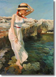 Original Painting, Walking Along the Sea by Vladimir Volegov