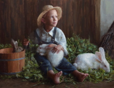 Original Painting, Boy with Rabbits by Damian Lechoszest