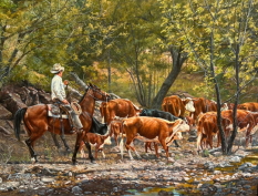 Original Painting, Herding Cattle in the Spring