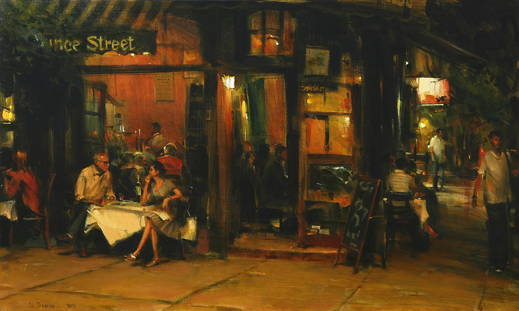 Original Painting, New York Evening Cafe by Dimitri Danish