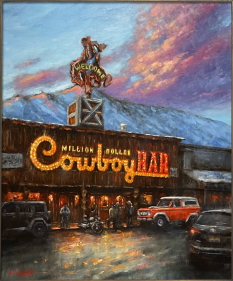 Original Painting, Million Dollar Cowboy Bar 24 x 20 by Wesley James Drake