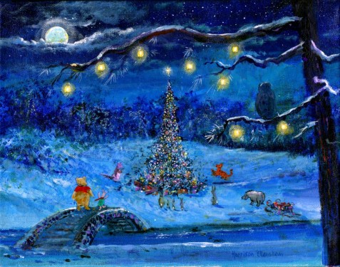 Original Painting, Merry Christmas Pooh by Harrison Ellenshaw
