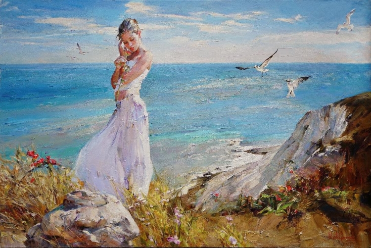 Original Painting, By the Sea by Michael & Inessa Garmash