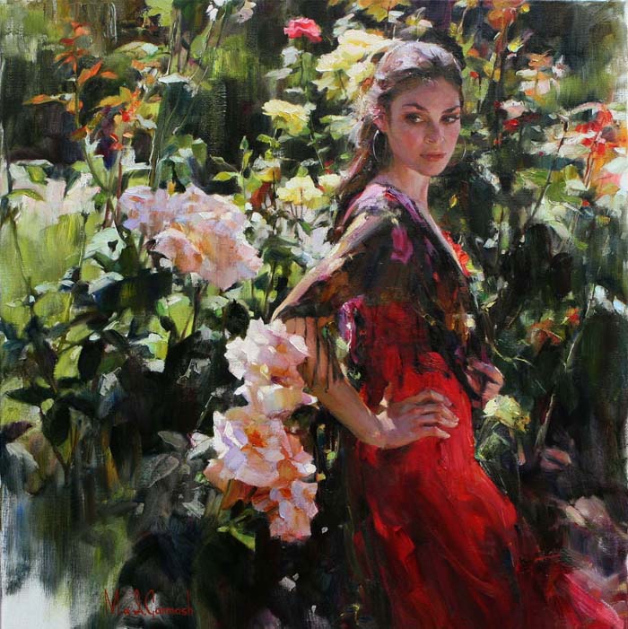 Original Painting, In the Rose Garden by Michael & Inessa Garmash