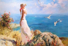 Original Painting, Dreams by the Sea by Michael & Inessa Garmash