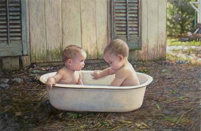 Original Painting, Baby Bath by Steve Hanks