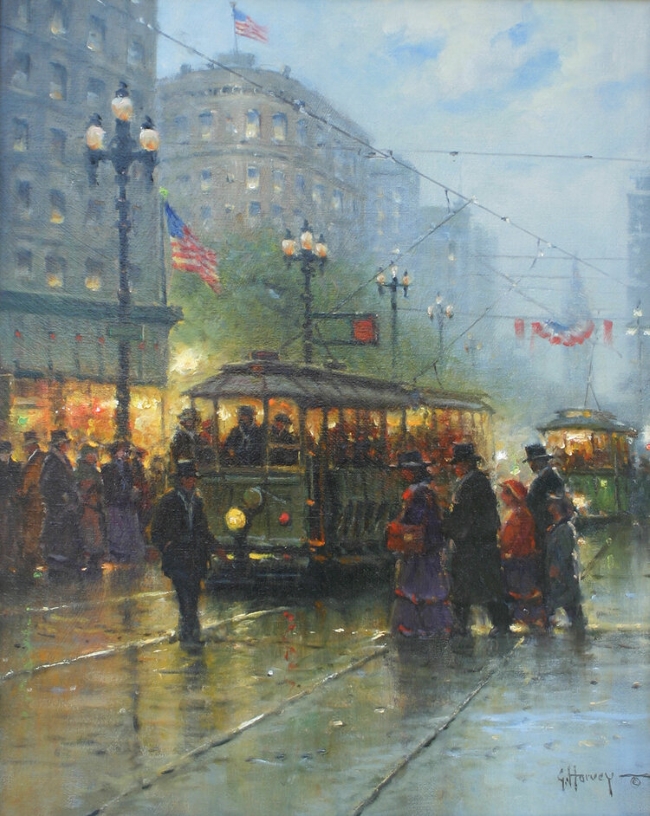 Original Painting, Market Street Trolley Study by G. Harvey