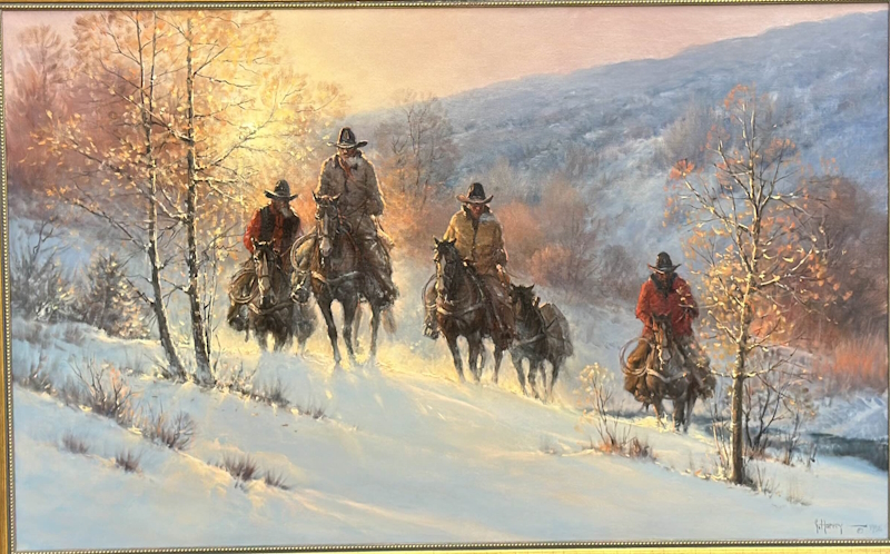 Original Painting, Morning Glow on Powder Snow by G. Harvey