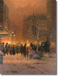 Original Painting, Evening on the Avenue New York City by G. Harvey