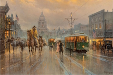 Original Painting, Commerce Along the Avenue by G. Harvey