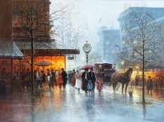 Original Painting, The Sidewalk Cafe by G. Harvey