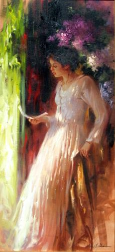 Original Painting, Lady Reading Letter by Richard Johnson
