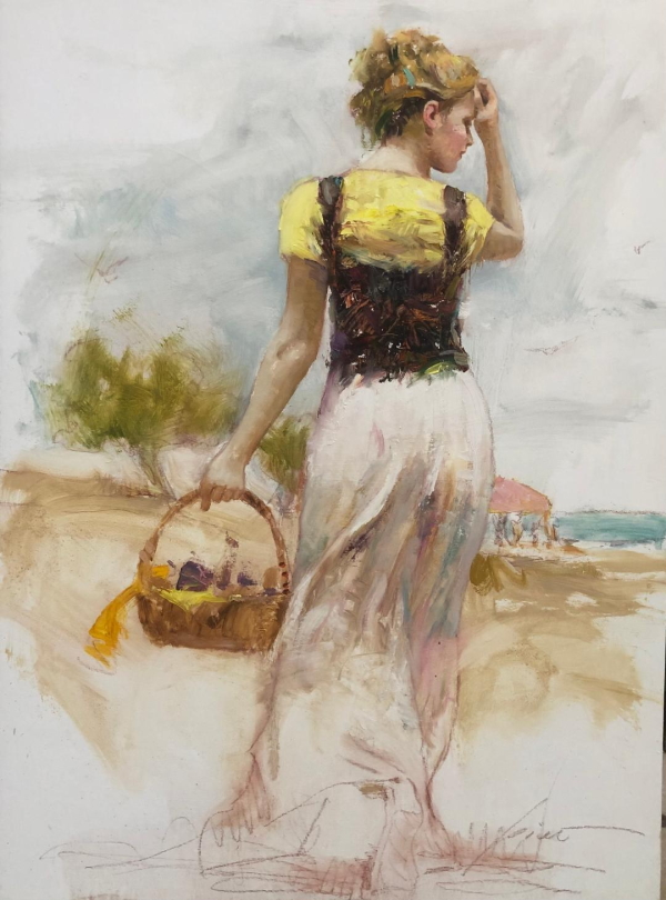 Original Painting, Beach Stroll Study by Pino
