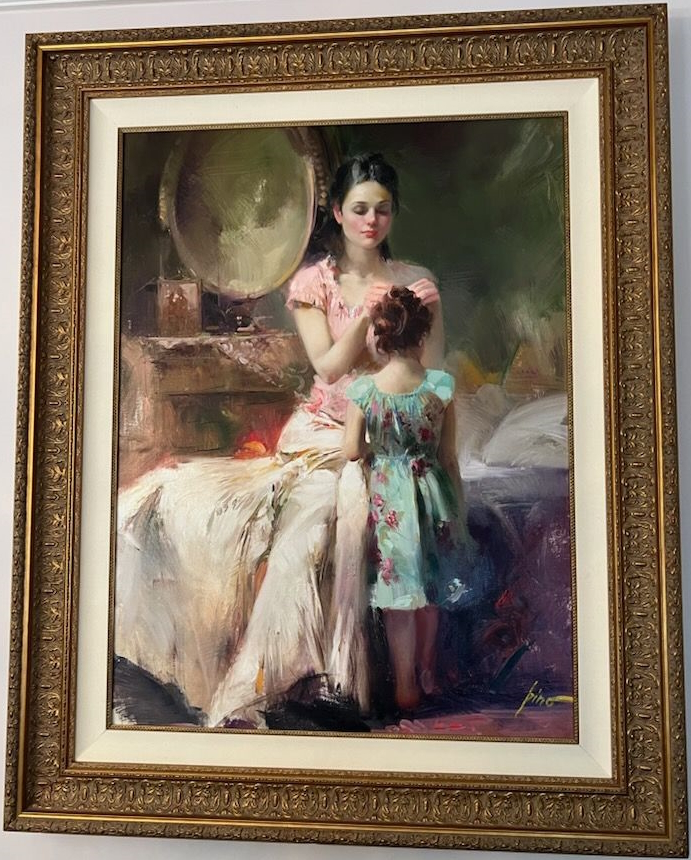 Original Painting, Mother and Child Getting Ready by Pino