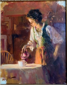 Original Painting, Girl with a Teapot