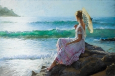 Original Pastel, Reflections by the Sea by Vicente Romero
