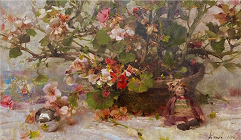 Original Painting, Winter Geraniums by Richard Schmid