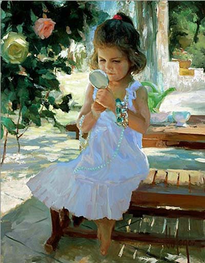 Little Fashion Girl Original Painting by Vladimir Volegov