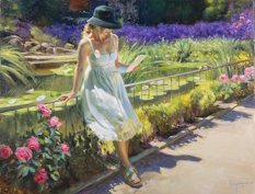 Original Painting, Summer Day in the Royal Botanical Garden of Madrid by Vladimir Volegov